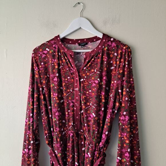 Talbots Petite Fruits Flowers Tie Waist Fit Flare Dress Burgundy Womens Size 1XP - Picture 6 of 10